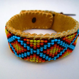 Roads Intertwined, Native American Inspired Beaded Bracelet on Deer Hide image 3