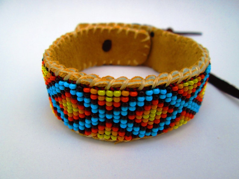 Roads Intertwined, Native American Inspired Beaded Bracelet on Deer Hide image 3