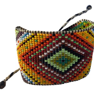 Huichol Inspired Beaded Rainbow Ojo de Dios Eye of God Bracelet