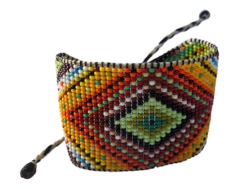 Huichol Inspired Beaded Rainbow Ojo de Dios Eye of God Bracelet