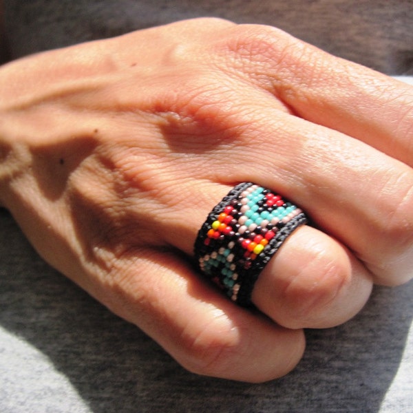 Native American,  Huichol Inspired Colorful Beaded Rings, for Men and Women- YOUR CHOICE Custom Sizing