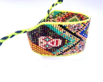 One of a Kind - Calavera Beaded Mandala God's EyeMulticolor Bracelet for Men or Women - CHAOS COLLECTION