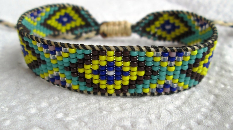 Huichol Native American Inspired Multi-Colored, Light Blue Beaded Bracelet E image 2