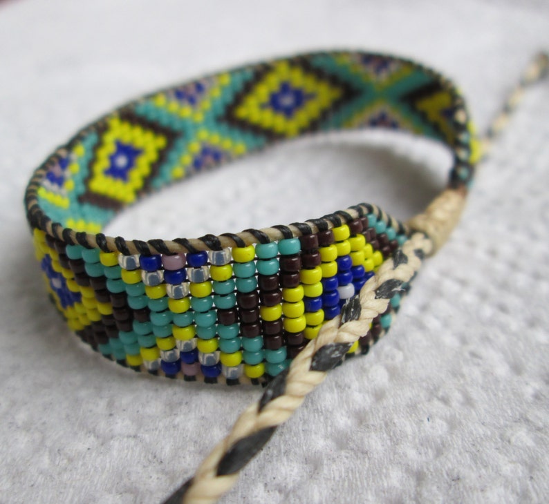Huichol Native American Inspired Multi-Colored, Light Blue Beaded Bracelet E image 4