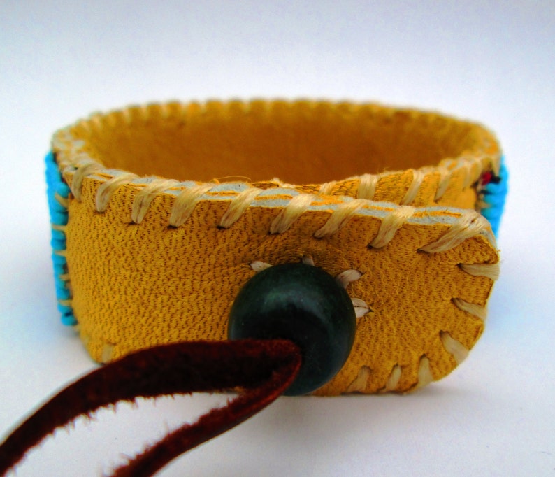 Roads Intertwined, Native American Inspired Beaded Bracelet on Deer Hide image 4