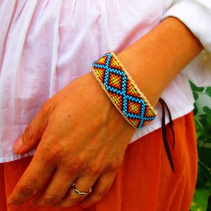 Roads Intertwined, Native American Inspired Beaded Bracelet on Deer Hide image 1