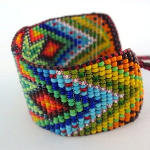 Huichol Inspired Beaded Star, Sacred Geometry Bracelet Cuff 2, For Men or Women image 2