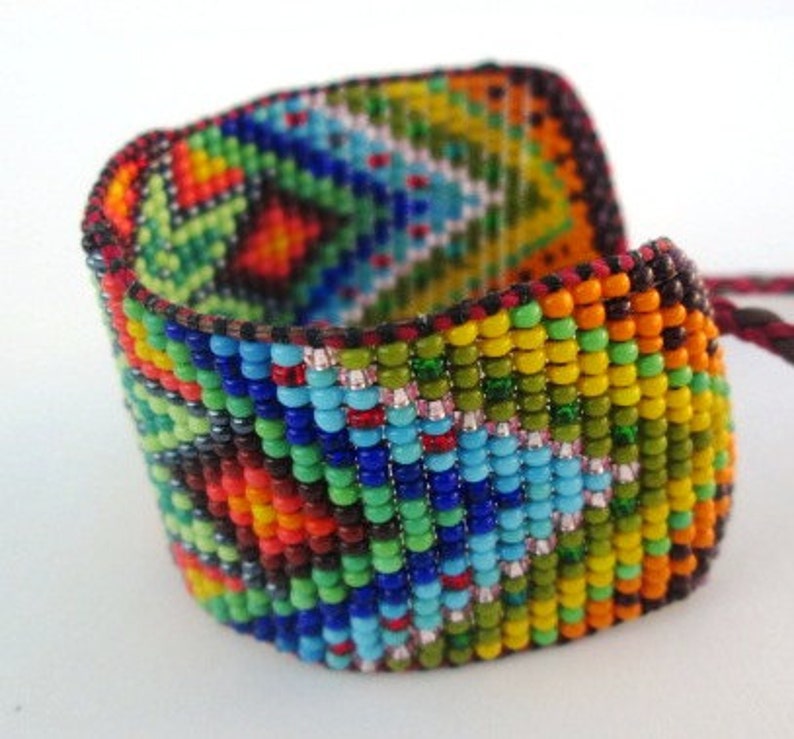 Huichol Inspired Beaded Star, Sacred Geometry Bracelet Cuff 2, For Men or Women image 2