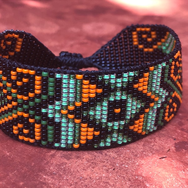 Fraktale für immer Armband - grün, Orange und schwarz verstellbarperlen Freundschaft Armband