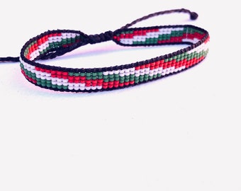 Two Bracelets! Pair of Red, White, Green Beaded Friendship Bracelets for You and Your BFF