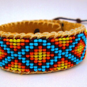 Roads Intertwined, Native American Inspired Beaded Bracelet on Deer Hide image 2