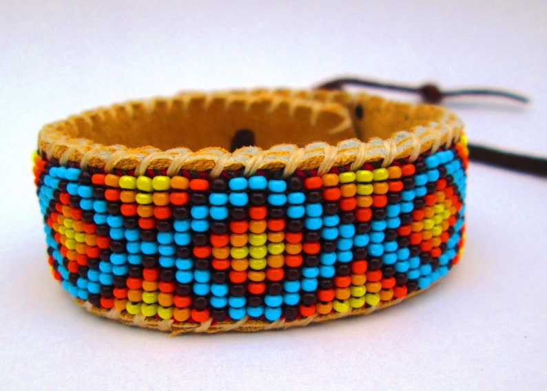 Roads Intertwined, Native American Inspired Beaded Bracelet on Deer Hide image 2