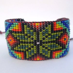 Huichol Inspired Beaded Star Bracelet Cuff 1, For Men or Women