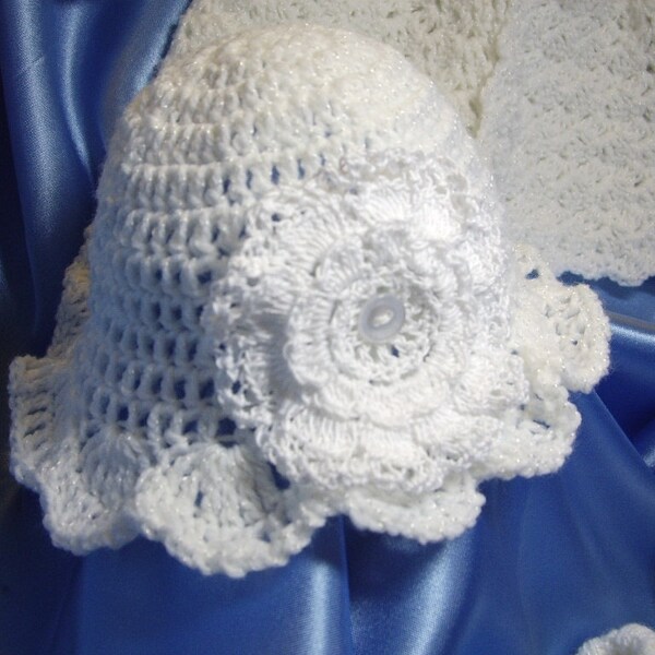 Crochet Baby Sweater Set - Snow White