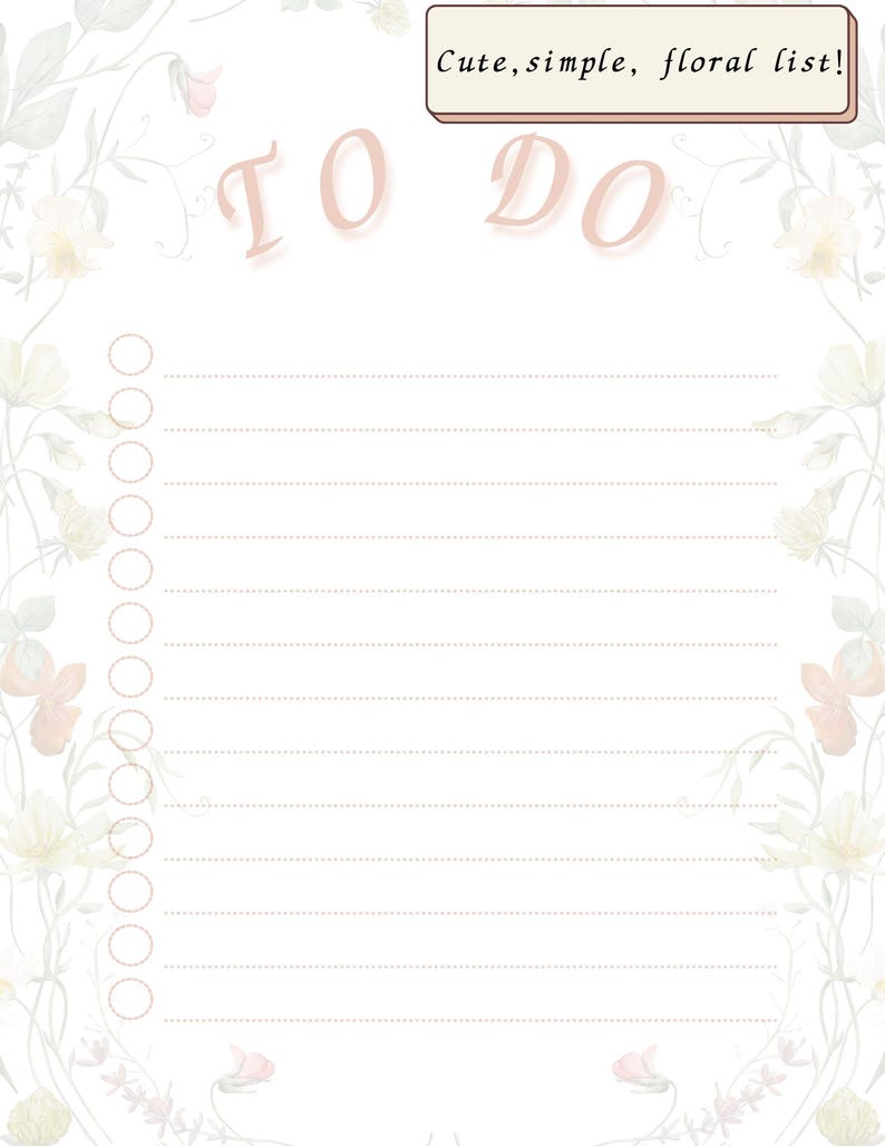 To Do List, Floral, Digital Print - Etsy