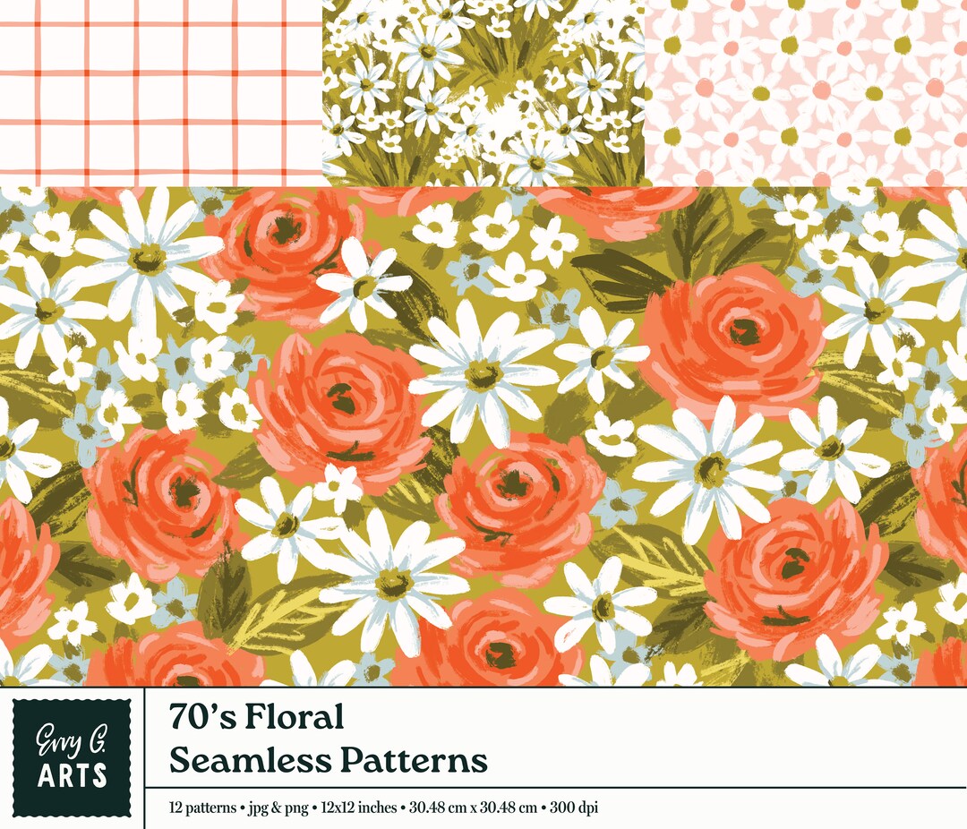 INSTANT DOWNLOAD - SEAMLESS Digital Pattern Bundle - 1970's Floral - Etsy