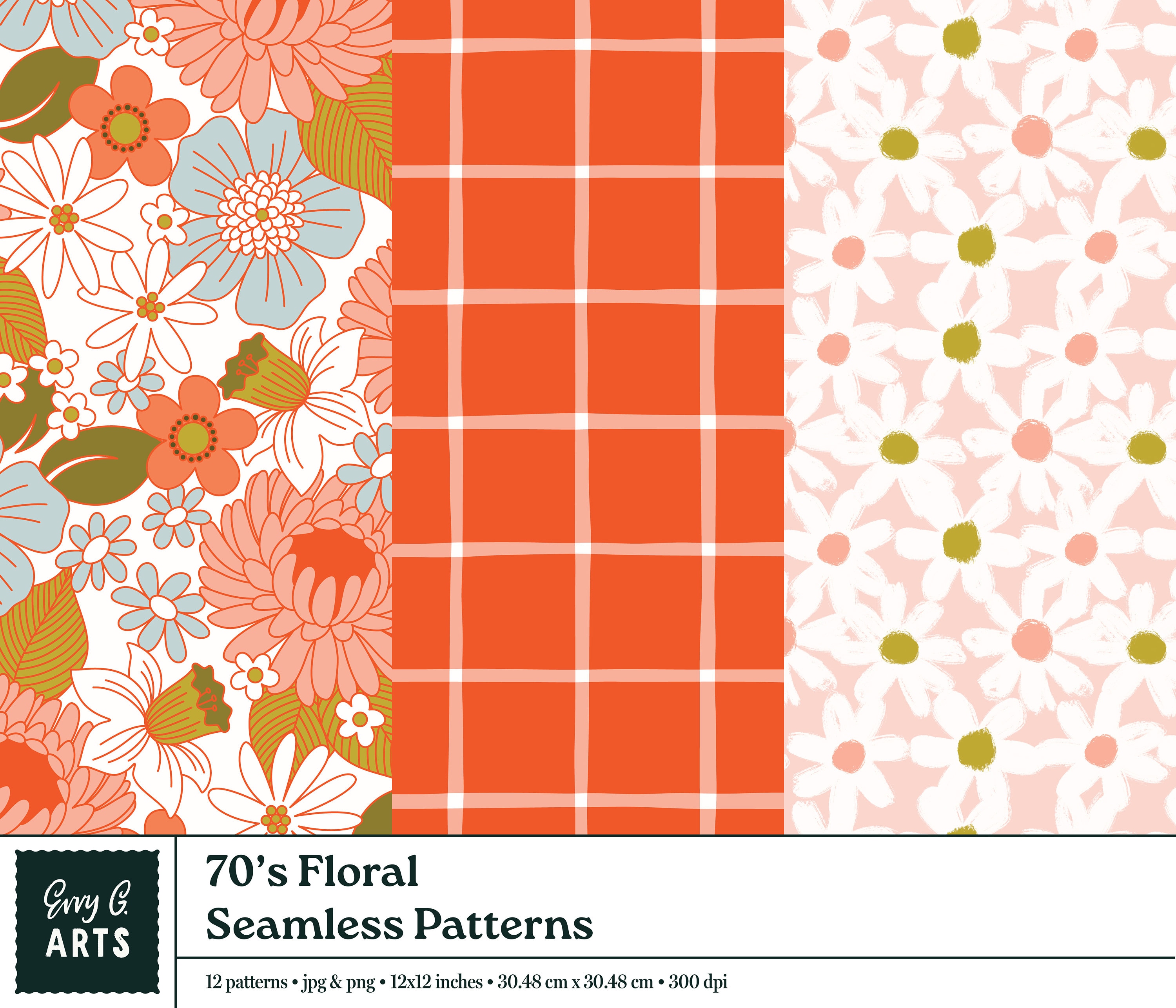 INSTANT DOWNLOAD - SEAMLESS Digital Pattern Bundle - 1970's Floral - Etsy