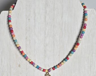 Colorful Initial Bead Choker: Gold-Tone Letter Pendant, Bohemian Layering Necklace
