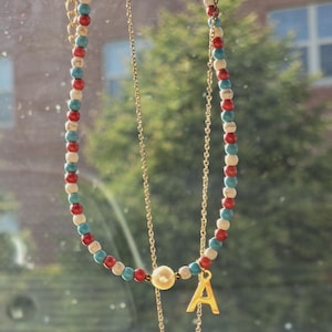 Colar com contas iniciais, gargantilha com letras boho, joias personalizadas de A a Z, miçangas coloridas