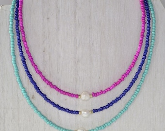 Colorful Summer Pearl Seed Bead Necklace