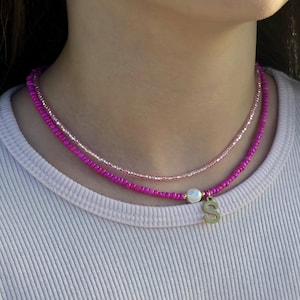 Dainty Light Pink Seed Bead Choker: Waterproof Layering Necklace