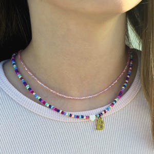 Initial Colorful Bead Necklace, Initial Choker for Girls, Letter Choker for Women, Custom Beaded Necklace, Summer Bohemian for Layering