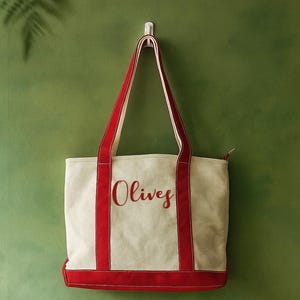 Personalized Canvas Tote Bag – Custom Embroidered Name Beach Bag, Bridesmaid & Teacher Gift, Large Reusable Shopping Bag