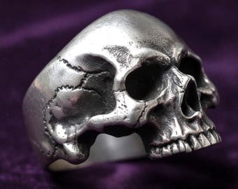 Gothic Skull Ring, Sterling Silver Mens Ring, Detailed Anatomical Skull Jewelry, Biker Rock Punk Statement Ring, Unique Halloween Gift