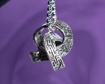 PREMIUM Science Anime Inspired Cosplay Necklace, Oxidized Metal Interlocking Pendant, Manga Fan Art Gift, Interlocking Design Jewelry