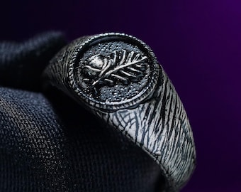 Fanmade Halsin Ring – Nature Druid Jewelry Inspired by Fantasy RPG B4ldur Gate, Handcrafted Silver Acorn & Oakleaf Ring for Adventurers