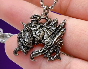 Monster Hunter Seregios Icon Necklace, Silver 950 Pendant, Wyvern Symbol Jewelry, Gamer Gift, Valentine Gift for Her Him