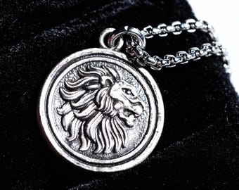 PREMIUM DLI.n.e Imp.eri.um Upris.ing Sola.ri Token Necklace - Silver Lion Head Pendant - Sci-Fi Gaming Jewelry Fan Gift