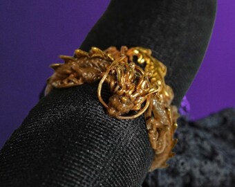 Fanmade 14K Gold Plated Geo Archon Dragon Ring - Mythical Eastern Dragon Wrap Ring - Dark Fantasy Gothic Open Band Jewelry - Epic Gamer Gift
