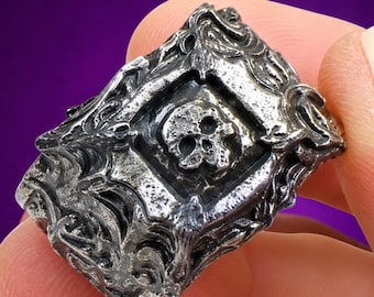 Gothic Skull Ring Dark Souls Inspired, Cursebite Video Game Jewelry, Mens Fantasy Punk Rock Band, Oxidized Silver Gamer Gift