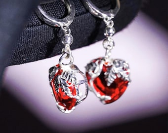 PREMIUM Gre.at.er Hea lth A.mLI.let Inspired Earrings, Red Heart Crystal Dangles, Gothic Fantasy Jewelry, Tabletop RPG Gamer Gift