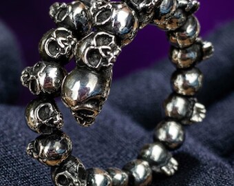 Gothic Skull Eternity Ring Heavy Metal Jewelry Oxidized Silver Tone Skeleton Band Edgy Men's Fashion Accessory Dark Style Gift