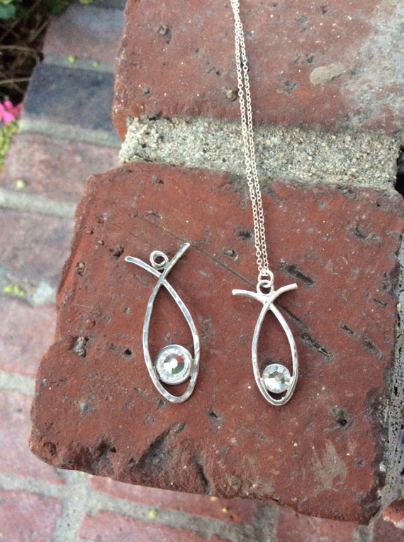 Items similar to Christian sterling silver fish necklace with Swarovski