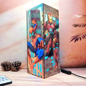 Mv Superheroes- Inspired Wooden box Lamp, RGB Led, Iconic heroes for Fans, Back to school Gift, Gift for Kids, Birthday Gift, RGB Led Lamp
