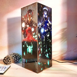 Legendary MV Superhero-Inspired Wooden box Lamp, RGB Lighting, Featuring Iconic Warriors for Action Fans, Back to school Gift, Birthday Gift