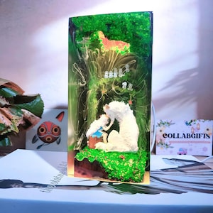 MNK- Epoxy Resin Lamp, Princess and Wolf God, RGB LED, Birthday Gift, Halloween Gift idea, 2025 Xmas Gift, Gift for Natural lover
