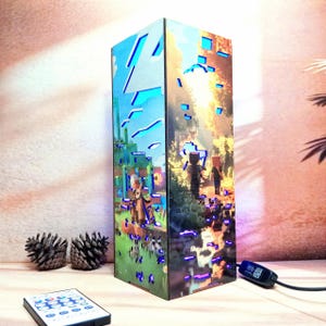 Block MC Adventure-Inspired Wooden box Lamp, RGB Led, Pixelated Characters for Game Fans, Gift for Gamers, Back to school Gift, Gif for Kids