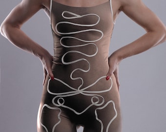 Skeleton Catsuit: Formfitting Cotton Jersey Halloween Costume