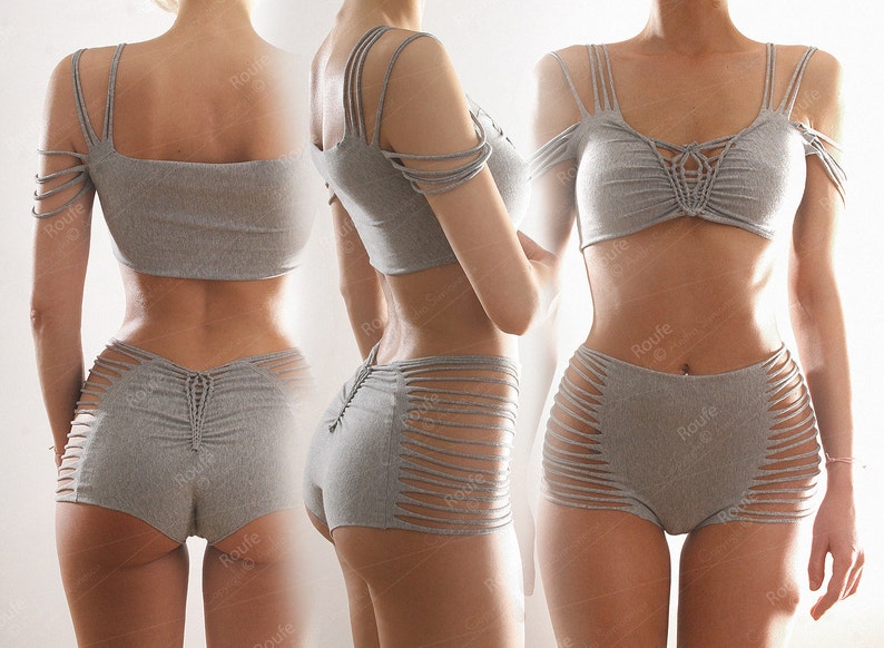 Cotton Jersey Strappy Sleeve Top and High Waist Panties Set. Etsy