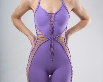 Custom Color Halter Catsuit | Open Back Cotton Jersey Rave Bodysuit