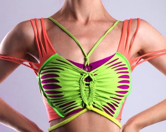 Colorful Slashed and Braided Crop Top
