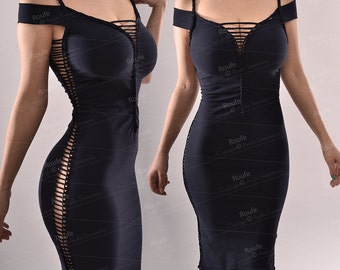 Fitted Cotton strappy dress / braided midi bodycon evening dress