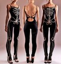 Skeleton Jumpsuit: Open Back Cotton Jersey Catsuit - Halloween Costume