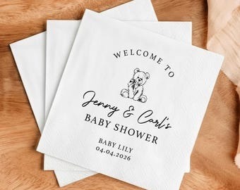 Servilletas personalizadas para baby shower con tu texto - Servilletas de cóctel personalizadas para decoración de baby shower - Decoración para fiestas de bebé niño y niña