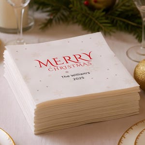 Kundenspezifische Weihnachtsservietten mit Text - personalisierte Cocktail-Servietten für die Weihnachtsfeier - frohe Weihnachten-Servietten für Feiertagsdekor
