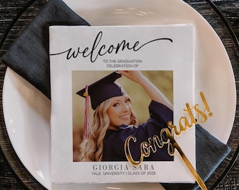 Servilletas de graduación personalizadas para la promoción de 2026 - Servilletas de cóctel personalizadas para la decoración de la graduación - Regalos de graduación de 2026